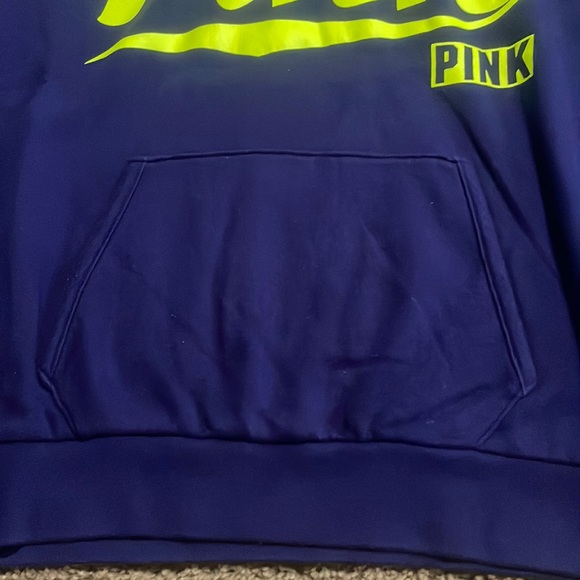 Pink Victoria Secret navy sweatshirt with Neon PINK across center front Sz XS - Picture 2 of 10